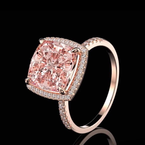 Morganite lab diamond Statement Ring, Morganite Lab Created Cocktail Ring - Picture 5 of 5